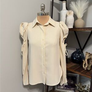 See By Chloe Collared Button Down Blouse Ivory Cutout Sleeve Women’s Size 36